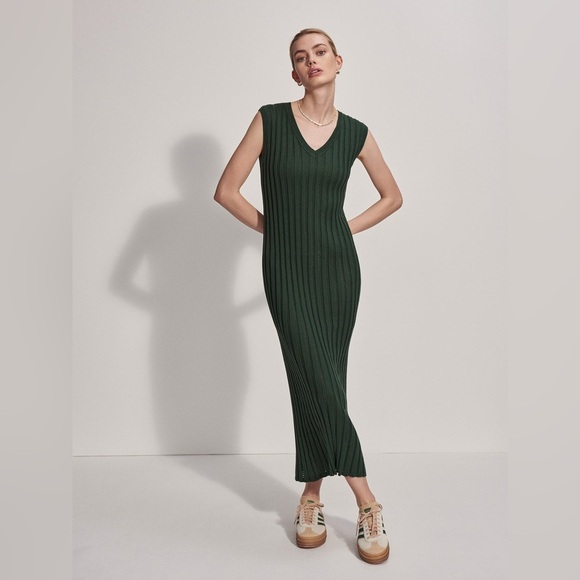 VARLEY Christine Knit Forest Glade Green Maxi Dress L Fall Sleeveless Work Party - Picture 1 of 14